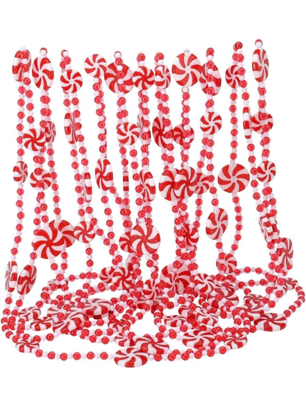 29.5ft Red & White Plastic Candy Cane Garland - 21pcs, Artificial Holiday Decor